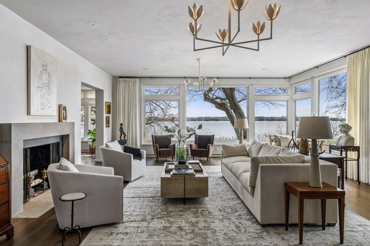 Living room of a Lake Minnetonka estate staged by Domicile Curated Living