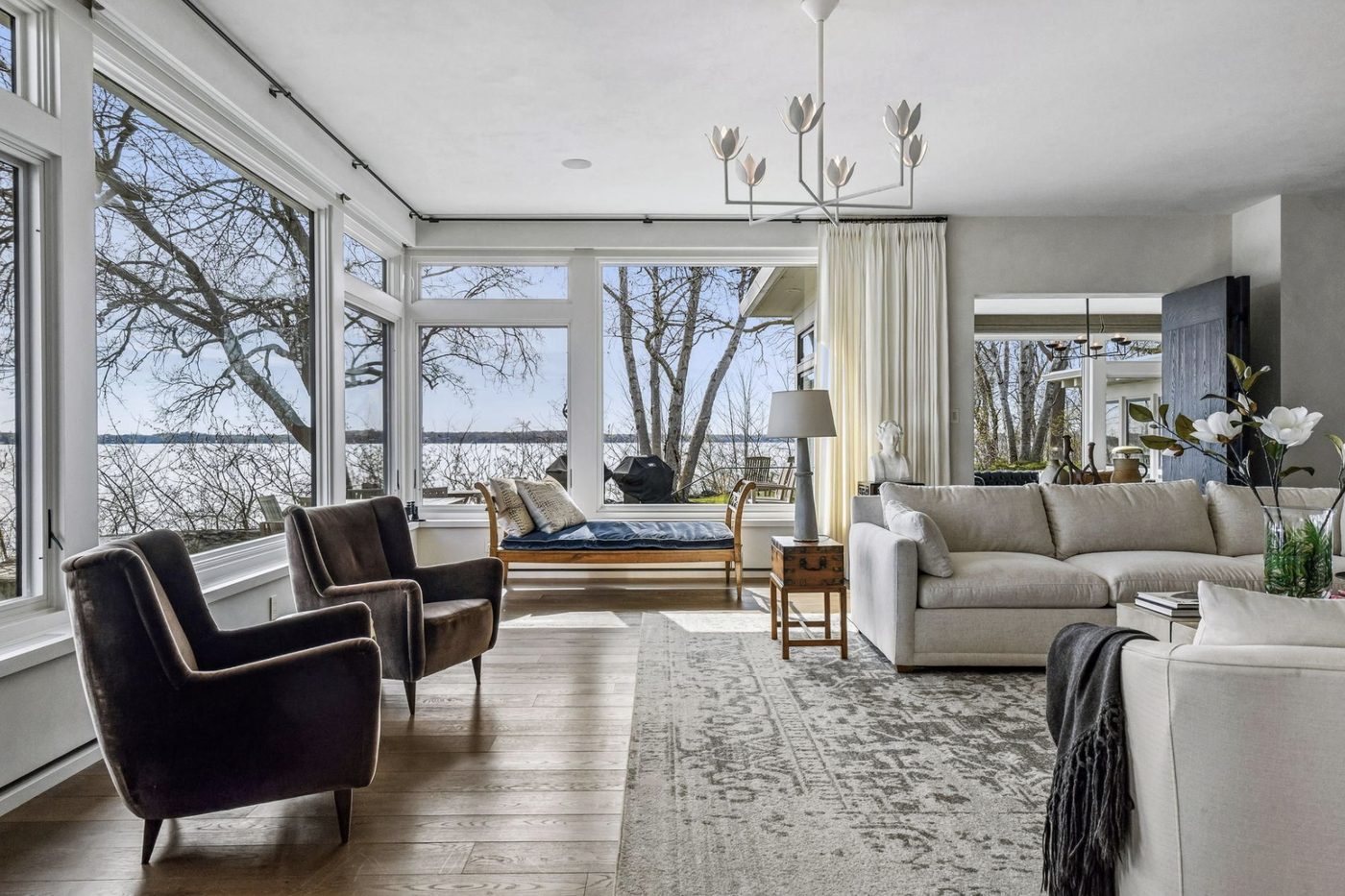 Main level seating area with lake views