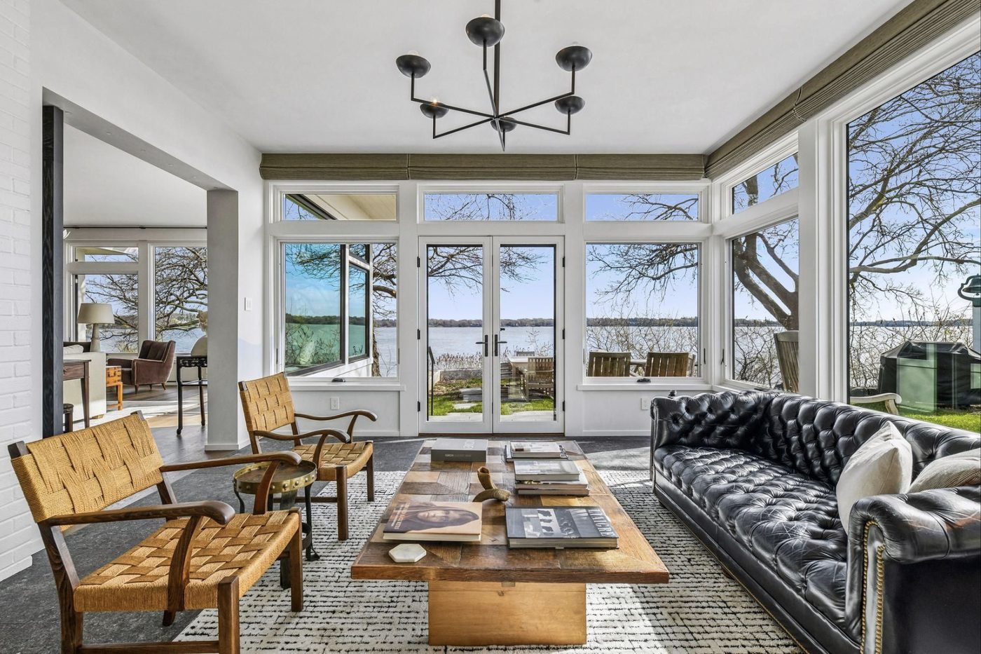 Walkout living space opening to the shoreline