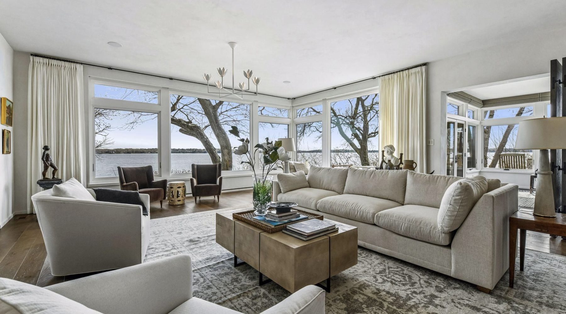 Lake Minnetonka estate living room prepared by Domicile Curated Living